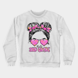 Kids Hello Second Grade Messy Bun Girls 2nd Grade Back To School Crewneck Sweatshirt